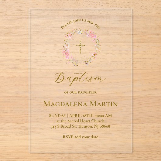 floral wreath | Baptism アクリル招待状 (正面)