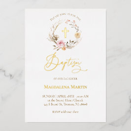 floral wreath Baptism  箔招待状