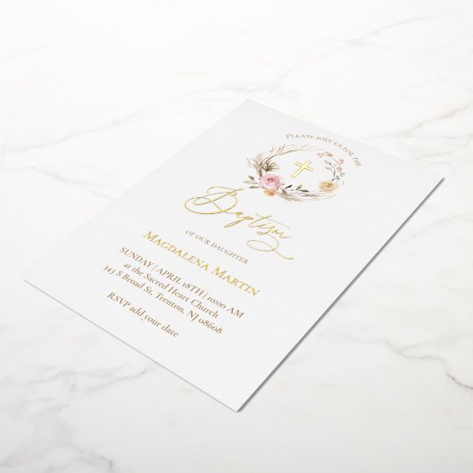 floral wreath Baptism  箔招待状 (回転した状態)