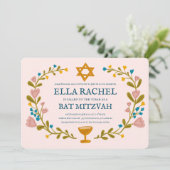 Floral Wreath Bat Mitzvah Hand-drawn Custom  招待状 (スタンド正面)