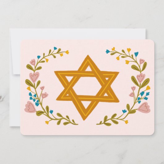 Floral Wreath Bat Mitzvah Hand-drawn Custom  招待状 (裏面)