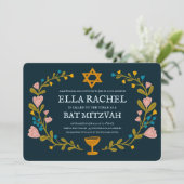 Floral Wreath Bat Mitzvah Hand-drawn Custom  招待状 (スタンド正面)