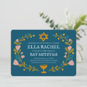 Floral Wreath Bat Mitzvah Hand-drawn Custom 招待状 (スタンド正面)
