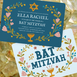 Floral Wreath Bat Mitzvah Hand-drawn Custom  招待状