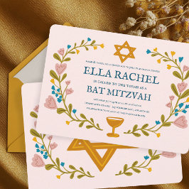 Floral Wreath Bat Mitzvah Hand-drawn Custom  招待状