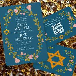 Floral Wreath Bat Mitzvah Hand-drawn Custom 招待状