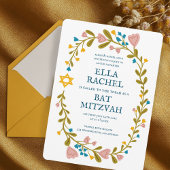Floral Wreath Bat Mitzvah Hand-drawn Custom 招待状