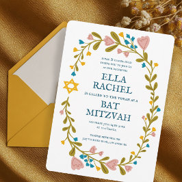 Floral Wreath Bat Mitzvah Hand-drawn Custom 招待状