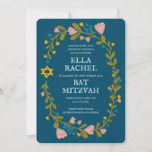 Floral Wreath Bat Mitzvah Hand-drawn Custom 招待状 (正面)