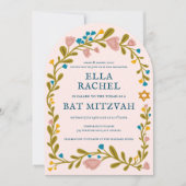 Floral Wreath Bat Mitzvah Hand-drawn Custom Arch 招待状 (正面)