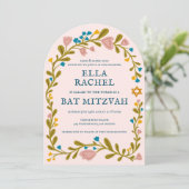 Floral Wreath Bat Mitzvah Hand-drawn Custom Arch 招待状 (スタンド正面)