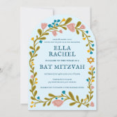 Floral Wreath Bat Mitzvah Hand-drawn Custom PHOTO 招待状 (正面)