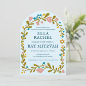 Floral Wreath Bat Mitzvah Hand-drawn Custom PHOTO 招待状 (スタンド正面)
