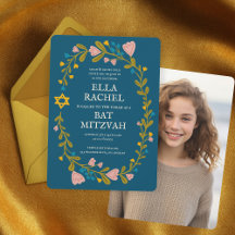 Floral Wreath Bat Mitzvah Hand-drawn Custom Photo