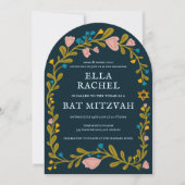 Floral Wreath Bat Mitzvah Hand-drawn Custom PHOTO 招待状 (正面)