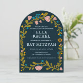 Floral Wreath Bat Mitzvah Hand-drawn Custom PHOTO 招待状 (スタンド正面)