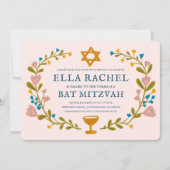 Floral Wreath Bat Mitzvah Hand-drawn Custom QRcode 招待状 (正面)