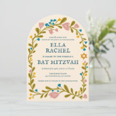 Floral Wreath Bat Mitzvah Hand-drawn Custom QRcode 招待状 (スタンド正面)