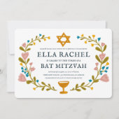Floral Wreath Bat Mitzvah Hand-drawn Custom QRcode 招待状 (正面)