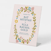 Floral Wreath Bat Mitzvah Hand-drawn Custom Welcom 台座サイン (正面)