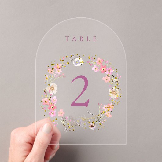 floral wreath design table number  アクリル招待状 (インサイチュ (ポータブル))