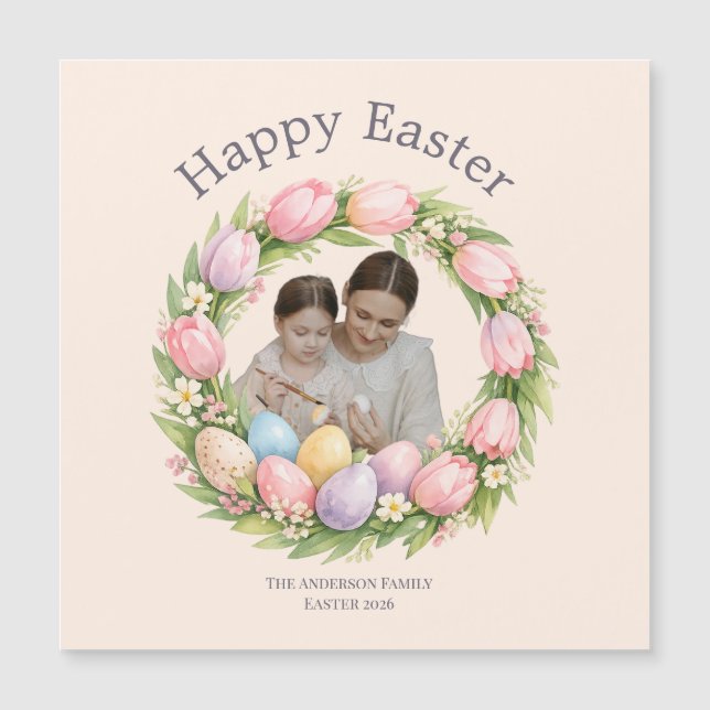 Floral Wreath & Family Photo Personalized Easter  (正面)