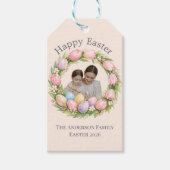 Floral Wreath & Family Photo Personalized Easter  ギフトタグ (正面)