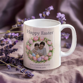 Floral Wreath & Family Photo Personalized Easter コーヒーマグカップ
