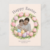Floral Wreath & Family Photo Personalized Easter  シーズンポストカード (正面)