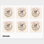 Floral Wreath & Family Photo Personalized Easter  スクエアシール (シート)
