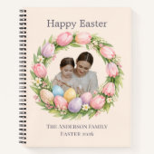 Floral Wreath & Family Photo Personalized Easter  ノートブック (正面)
