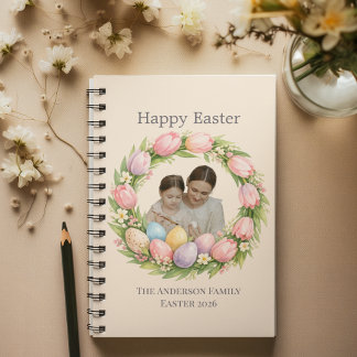 Floral Wreath & Family Photo Personalized Easter  ノートブック