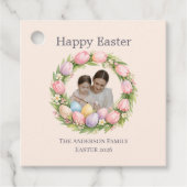Floral Wreath & Family Photo Personalized Easter  フェイバータグ (正面)