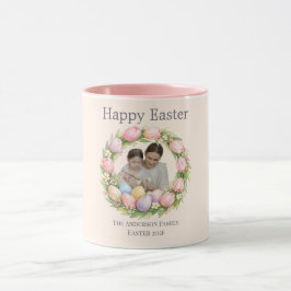 Floral Wreath & Family Photo Personalized Easter マグカップ