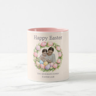 Floral Wreath & Family Photo Personalized Easter  マグカップ
