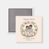 Floral Wreath & Family Photo Personalized Easter マグネット (正面/裏面)