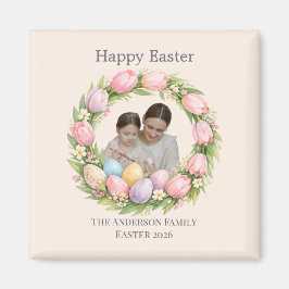 Floral Wreath & Family Photo Personalized Easter マグネット