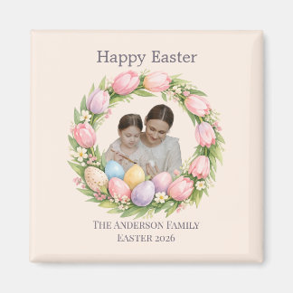 Floral Wreath & Family Photo Personalized Easter  マグネット