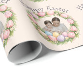 Floral Wreath & Family Photo Personalized Easter  ラッピングペーパー (ロールコーナー)