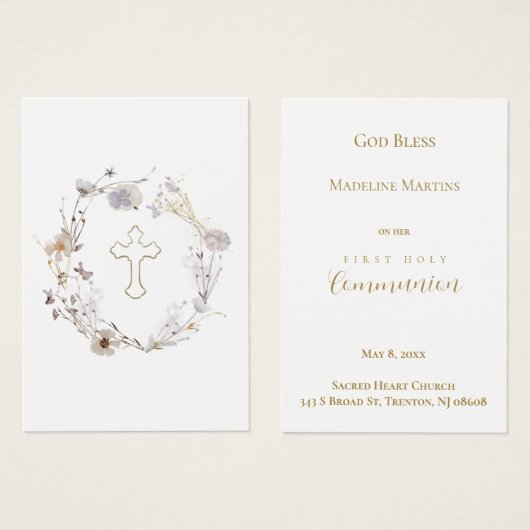 floral wreath First Communion remembrance card (正面&裏面)