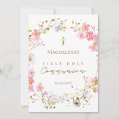floral wreath First Holy Communion  招待状 (正面)