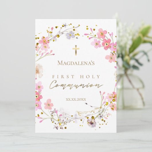 floral wreath First Holy Communion  招待状 (スタンド正面)