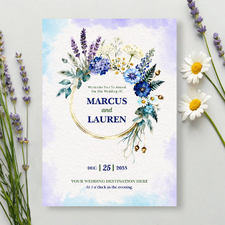 Floral Wreath Frame Watercolor Wedding Invitation 招待状