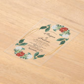 Floral Wreath & Geometric Frame Wedding Acrylic アクリル招待状 (レイダウン)