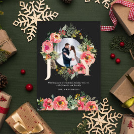 Floral Wreath Gold Joy Botanical Christmas Photo  箔シーズンカード