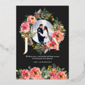 Floral Wreath Gold Joy Botanical Christmas Photo  箔シーズンカード (正面)