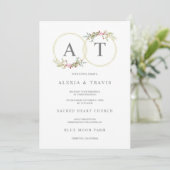 Floral Wreath in Gold & Pink Shades with Initials 招待状 (スタンド正面)