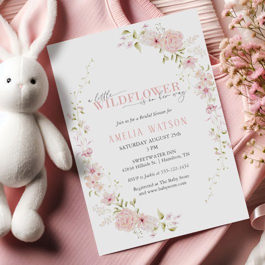Floral Wreath Little Wildflower Girl Baby Shower 招待状