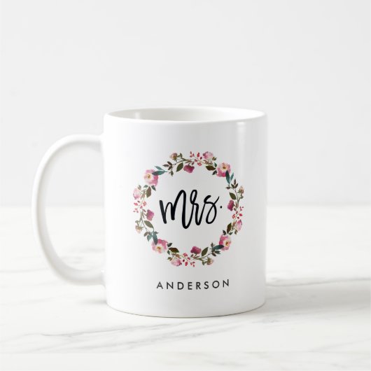 Floral Wreath Personalized夫人 コーヒーマグカップ (左)