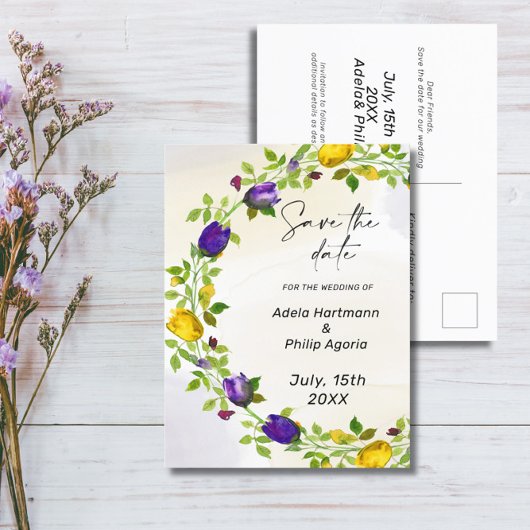 Floral Wreath Save the date Postcard ポストカード